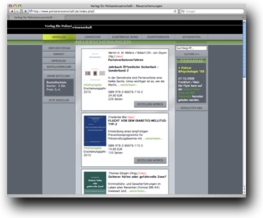 Screenshot Verlag für Polizeiwissenschaft